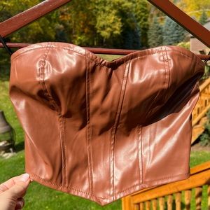 Pretty faux leather brown corset top
